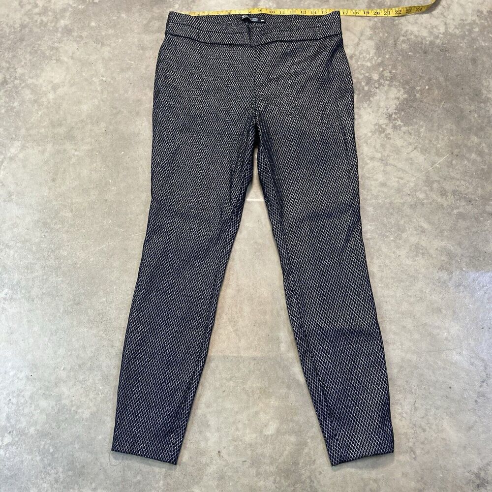 7th Avenue NYC Pants Womens Large‎ Black Diamond Print Straight Leg Pull On